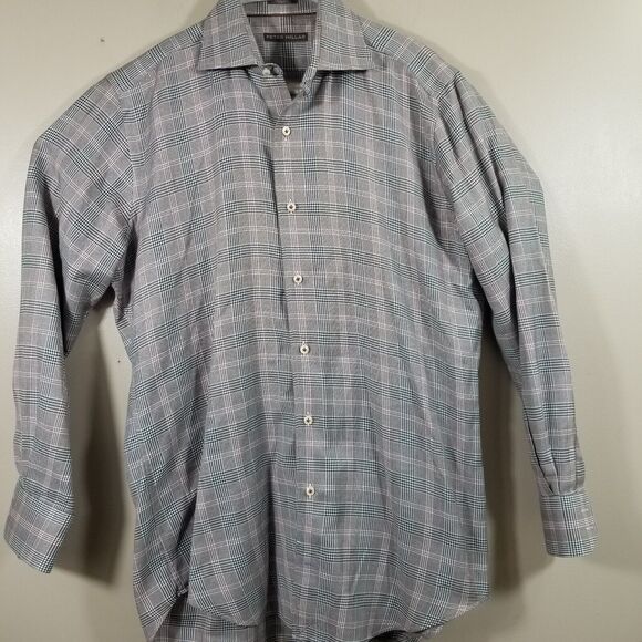 Peter Millar Shirt Men Medium Button Up Houndstooth Check Long Sleeve Cotton - Picture 2 of 11